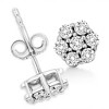 Silver Lab Grown Brilliant Round Cut Diamond Floral Cluster Stud Earrings - 4 of 4