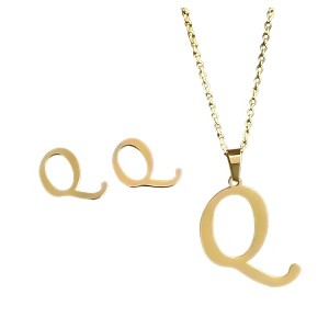 Initial Letter Pendant Necklace Earrings Set for Women Gold Plated Stainless Steel by Ginger Lyne - 1 of 4
