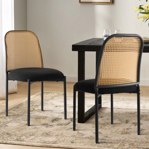 Milan Cane Dining Chair Set Of 2, Upholstered Boucle Dining Room Chair with Rattan Back - The Pop Home - 1 of 4