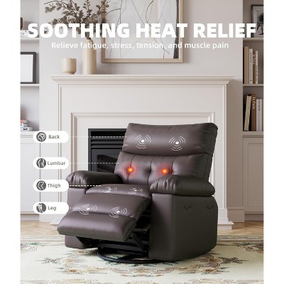 27" Oversized Recliner Chairs with Heat and Massage - 360° Swivel Lazy Recliner Chair for Adults- Manual Rocking Chair with Remote Control