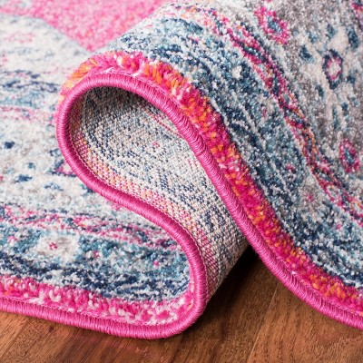 Fuchsia and Navy Synthetic Medallion Area Rug 5'1" x 7'6"