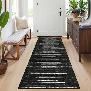 Acekool 2x6 Ft Black Striped Runner Rug, Washable Low Pile Non-Slip Mat for Entryway, Kitchen, Front Door, Soft and Kid-Friendly - 1 of 4