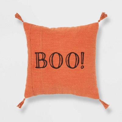 Reversible 'Boo' Square Throw Pillow Orange/Black - Threshold™