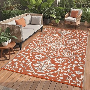Waterproof Outdoor Rug Medallion Patio Rug, Reversible Plastic Straw Rugs, UV-Resistant Outside Mat for Porch Deck Backyard Balcony - 1 of 4