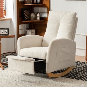 High Back Upholstered Rocking Chair with Footrest,Wood Legs and Side Pocket for Bedroom,Living Room,27.6"W x 35.8"D x 40.6"H-Baofuwish - 1 of 4