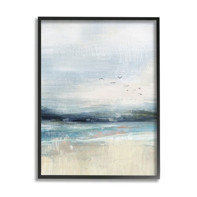 Stupell Industries Brushed Ocean Seagulls Landscape Framed Giclee Art