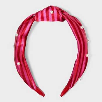 Satin Fabric with Pearls Knot Top Headband - A New Day™ Pink Striped