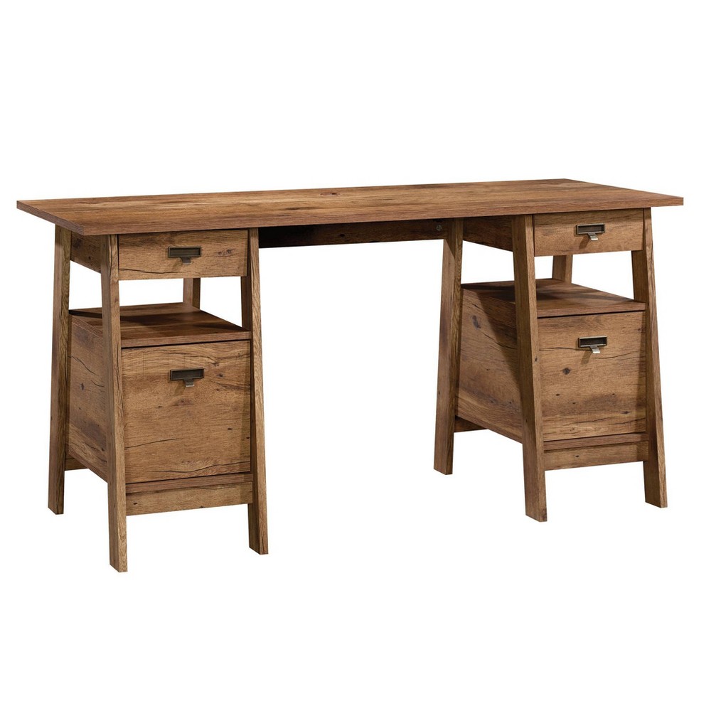 Photos - Office Desk Sauder Trestle Executive Desk Vintage Oak - : Farmhouse Style, Wood Composi 