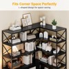 L-Shaped Bookcase, Bookshelf with Ratten Storage Cabinet, Wooden Bookcase with Open Shelves and Metal Frame - 4 of 4