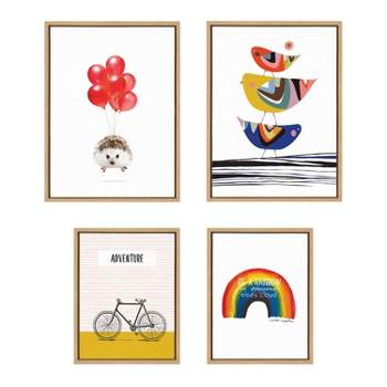18" x 24" (Set of 4) Sylvie Whimsy Modern Framed Wall Canvas Set Natural - Kate & Laurel All Things Decor