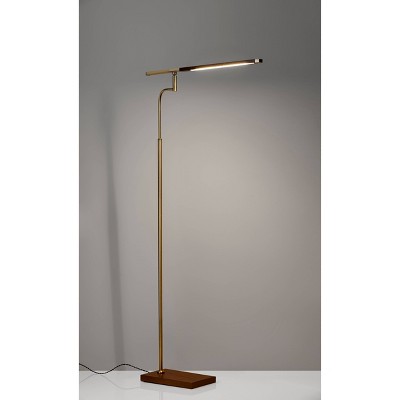 Adjustable Barrett LED Floor Lamp with Walnut Wood & Antique Brass