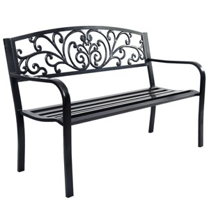 Tangkula 50"Patio Bench Porch Chair Steel Frame Cast Iron Loveseat w/ Backrest for Park Garden - 1 of 4