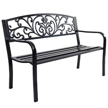 Tangkula 50"Patio Bench Porch Chair Steel Frame Cast Iron Loveseat w/ Backrest for Park Garden