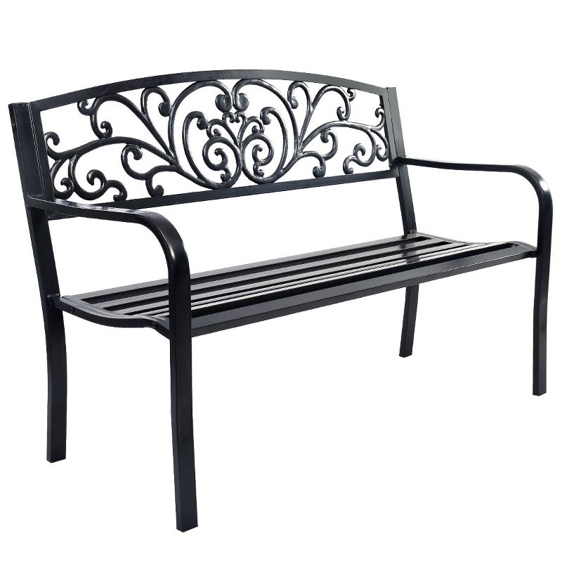 Tangkula 50"Patio Bench Porch Chair Steel Frame Cast Iron Loveseat w/ Backrest for Park Garden, 1 of 9