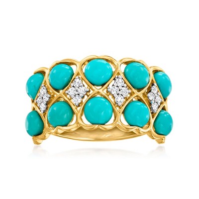 Ross-Simons Turquoise and 0.16 ct. t.w. Diamond Ring in 14kt Yellow Gold