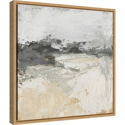 16" x 16" Abstract Gray and Beige Canvas Framed Wall Art