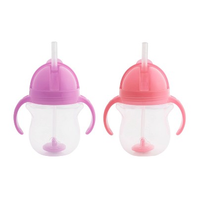 Munchkin Any Angle Click Lock Weighted 2pk Straw Trainer Cup - 7oz - Pink/Purple