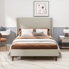 GDFStudio Lindsay Beige Upholstered Wood Bed Frame with Wingback and Solid Wood Legs - 3 of 4