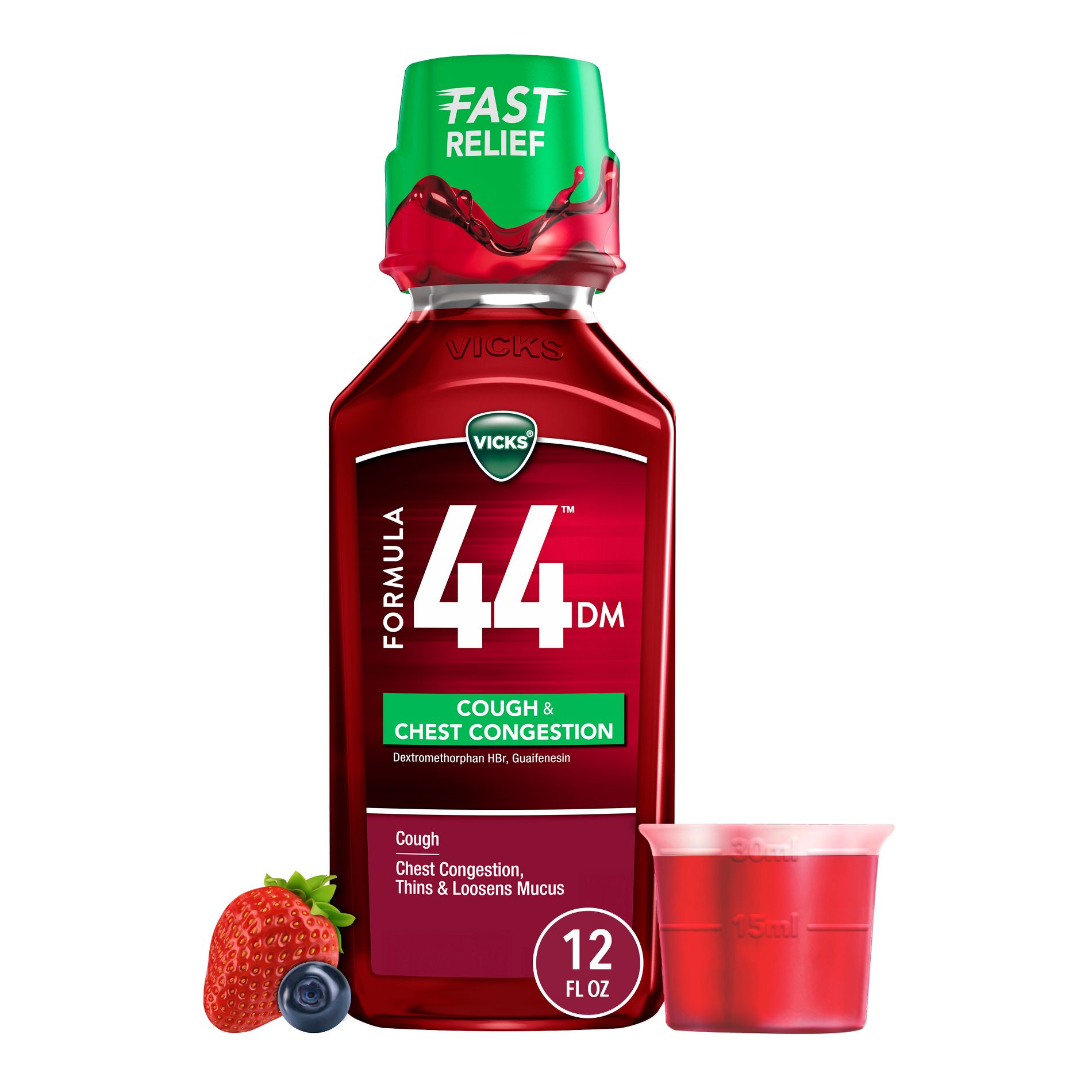 Vicks Formula 44DM Cough & Chest Congestion Syrup - Dextromethorphan - Berry - 12 fl oz
