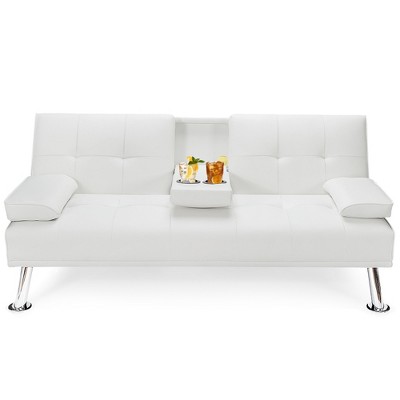 codicioso Circo Fuera Costway Convertible Folding Futon Sofa Bed Leather W/cup Holders&armrests  White : Target