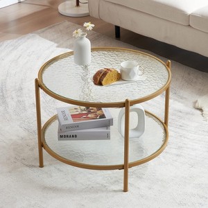 VINGLI Glass Coffee Table, 30" Round Coffee Tables with 2-Tier, for Living Room,Black - 1 of 4