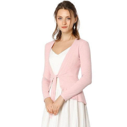 Buy RUKOOTINA Chalk Pink Solid Tie Up Neck Blended Womens Cardigan