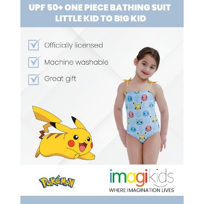 Pokemon Pikachu Charmander Bulbasaur Little Girls UPF 50+ One Piece Bathing Suit Blue 7-8 — фото 5