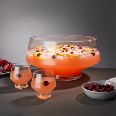 Clear Glass Footed Punch Bowl with Angled Design, 2.5 Gallons