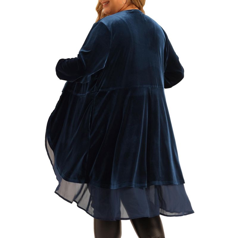 Agnes Orinda Women's Plus Size Velvet Long Sleeve Layered Mesh Hem Open Front Cardigans, 4 of 6