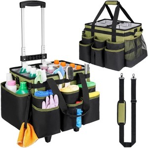 Large Rolling Cleaning Caddy Bag with Detachable Trolley, Cleaning Cart on Wheels with Shoulder Strap for Cleaning Supplies - 1 of 4