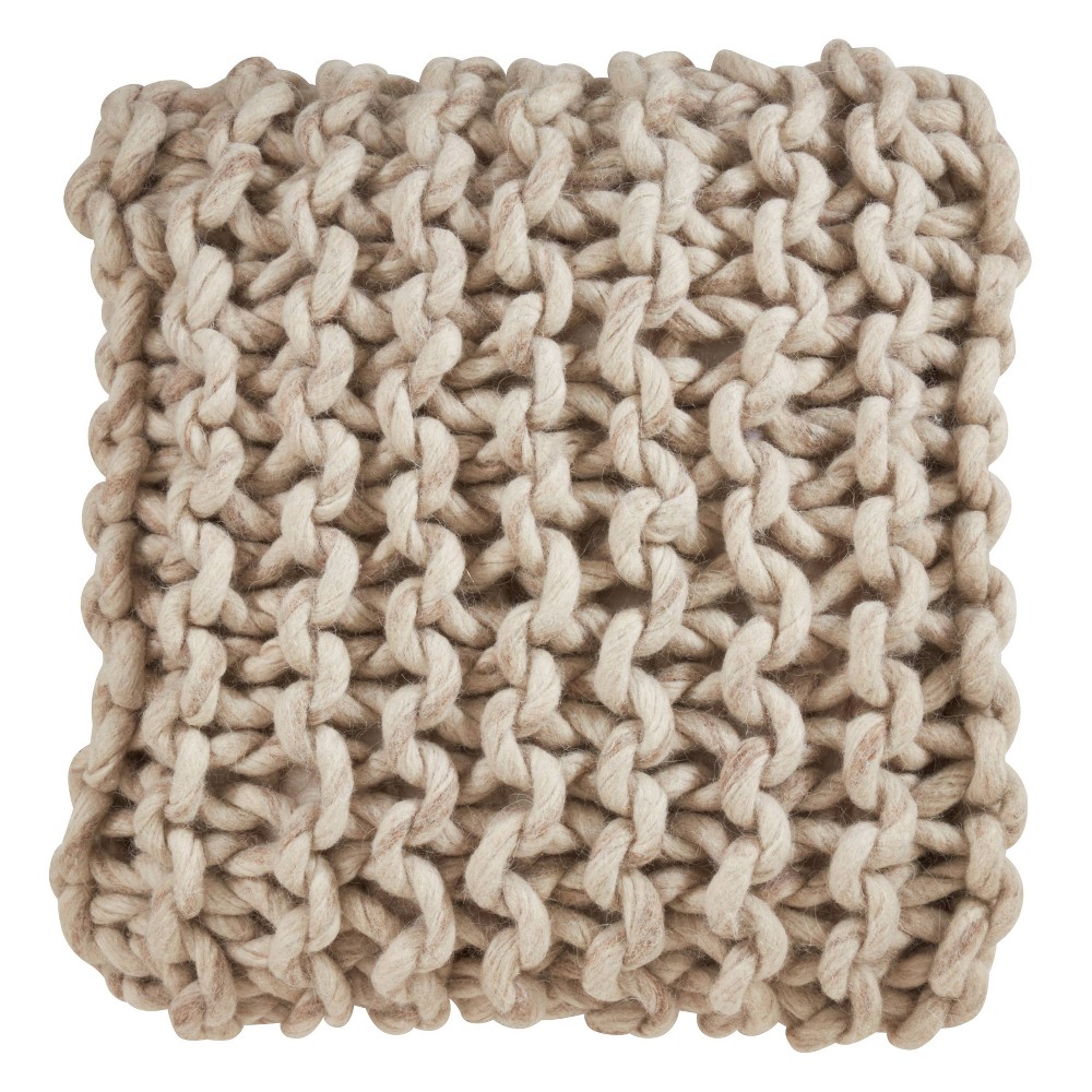 Photos - Pillow 18"x18" Chunky Knit Square Throw  Cover Natural - Saro Lifestyle