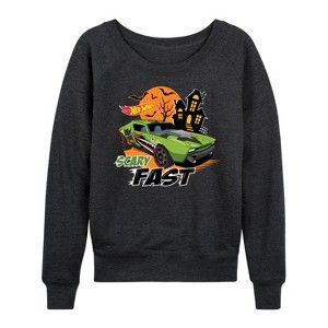 Women's - Hot Wheels - Halloween Lightweight French Terry Wide Neck Long Sleeve Shirt - 1 of 4
