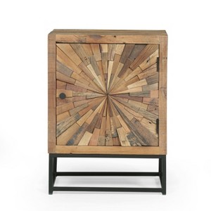 Christopher Knight Home Orem Bohemian Handmade Wooden Nightstand with Metal Legs, Natural/Black - 1 of 4