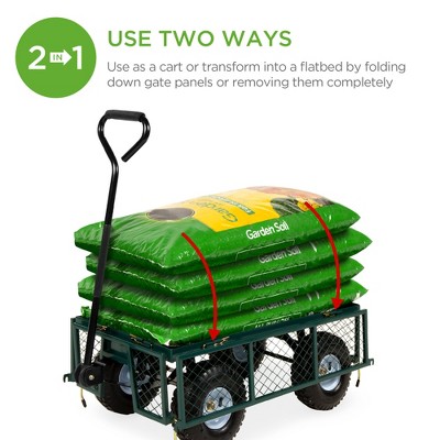 Green Heavy-Duty Steel Garden Utility Wagon with Removable Sides