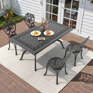 5-Piece Patio Set: Rectangle Table & 4 Chairs - Cast Aluminum, All-Weather & Adjustable Legs for Balcony/Backyard - 1 of 4