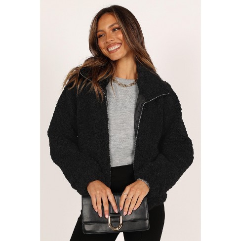 Black teddy hooded online jacket