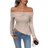 Womes Top Knit Long Sleeve Boat Neck Asymmetric Hem T Shirt Blouse - 4 of 4