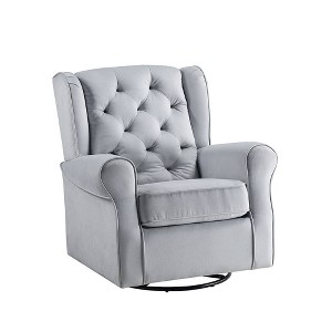 Zeger 35" Accent Chairs Gray Fabric - Acme Furniture: Swivel, Cotton, Wood & Metal Frame - 1 of 4
