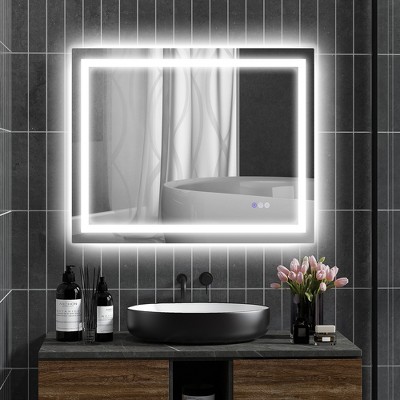 Vynxaria Modern LED Bathroom Mirror, Backlit & Front-Lit, Anti-Fog, 39"x32"