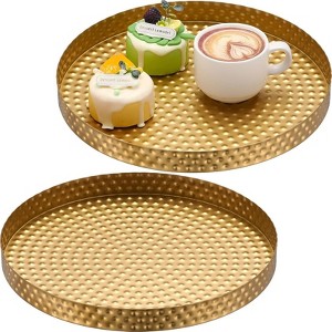 Attop 2-Pack Hammered Gold Round Trays 11 Inch Decorative Serving Trays for Wedding Bar Vanity Jewelry Key Bowls Bathroom Candle Perfume Counter - 1 of 4