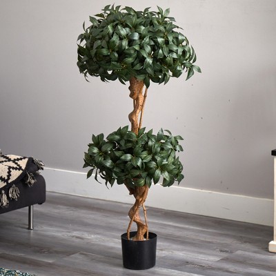 Elegant 4' Sweet Bay Double Ball Silk Topiary in Rustic Pot