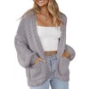 Coolmee Women's Open Front Chunky Knit Cardigan Loose Lantern Long Sleeve Oversized Sweater Coats with Pocket - 2 of 4