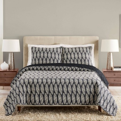 Ayesha Curry 3pc Leaf Silhouette Quilt Set Black