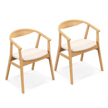Tangkula Set of 2 Leisure Bamboo Armchair Accent Chair w/ Curved Back & Bamboo Structure