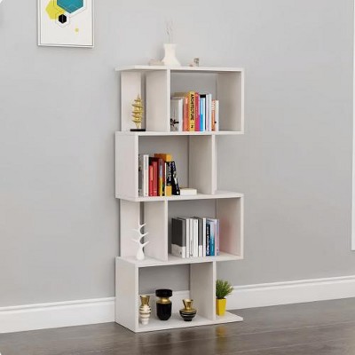 4-Tier Bookshelf, S-Shaped Industrial Display Standing Shelf, Open Display Bookcase Shelf Storage Organizer For Home Office Living Room Bedroom