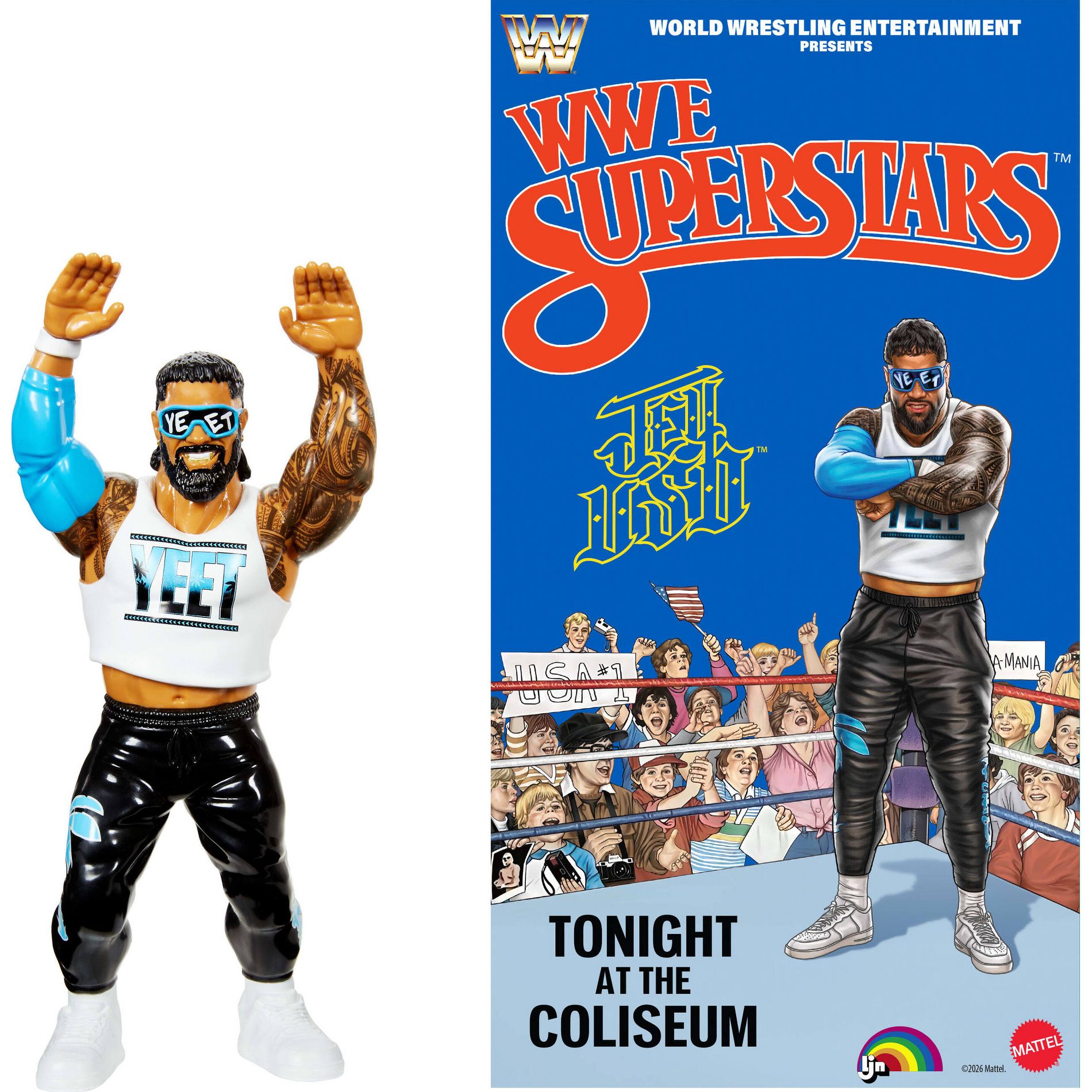 WWE LJN Superstars Jey Uso Action Figure, 1980s Retro 8" Collectible Toy
