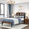 VECELO Twin/Full/Queen Size Metal Platform Bed, Bed Frame with Headboard & Footboard, Led Lights and USB Charging Station, Brown - 2 of 4