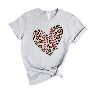 Simply Sage Market Women's Leopard Baseball Heart Short Sleeve Graphic Tee - 1 of 3