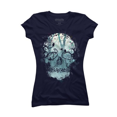 Junior's Design By Humans Dark Forest Skull By sitchko T-Shirt