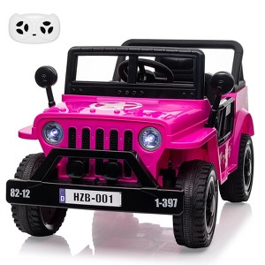 Electric Ride On Car with RC, 12V Kids Ride On Car with Led Lights, Music, Safety Belt, Double Doors, for Kids - 1 of 4